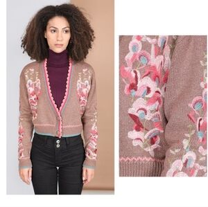 Blank London Floral Light Brown Pink Teal Sweater Sz X-Large